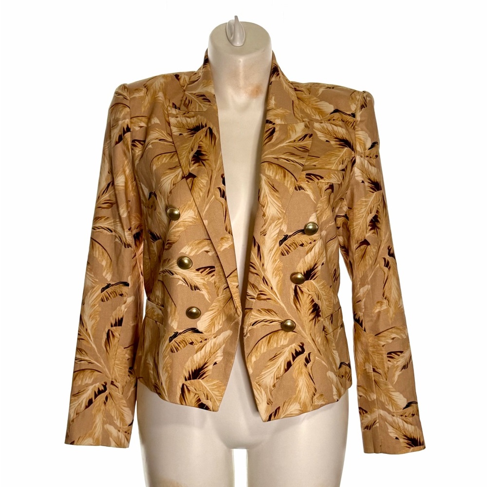 L’Agence Brooke Blazer Size 10 Neutral‎ Leaves Print Designer Statement Jacket - Picture 3 of 11